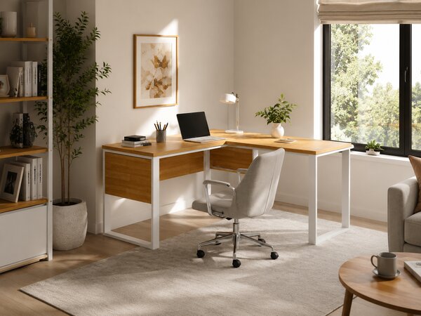 Rohový kancelářský stůl Houseland Nuvia Home 01 160 cm dub/bílý
