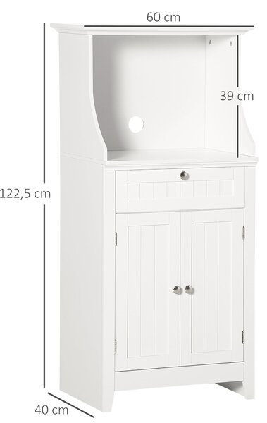HOMCOM Kuchařský vozík Mikrovlnná skříň Kyvný kabinet s zásuvkou a policí 2 dveře Prostor proti převrhnutí pro jídelnu 60x40x122,5 cm Bílá | Aosom