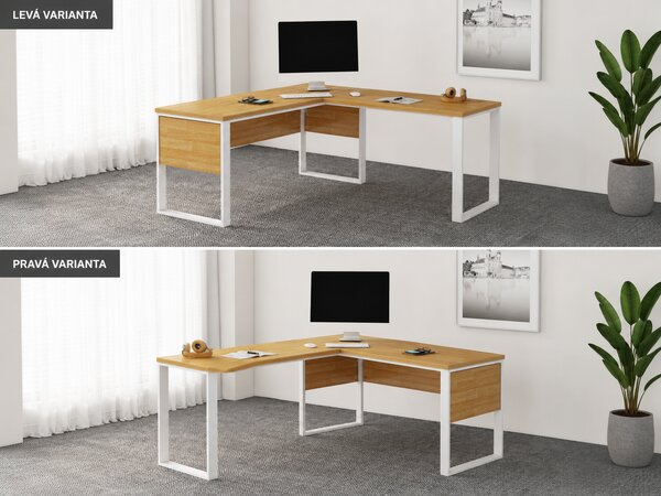 Rohový kancelářský stůl Houseland Nuvia Home 01 160 cm dub/bílý