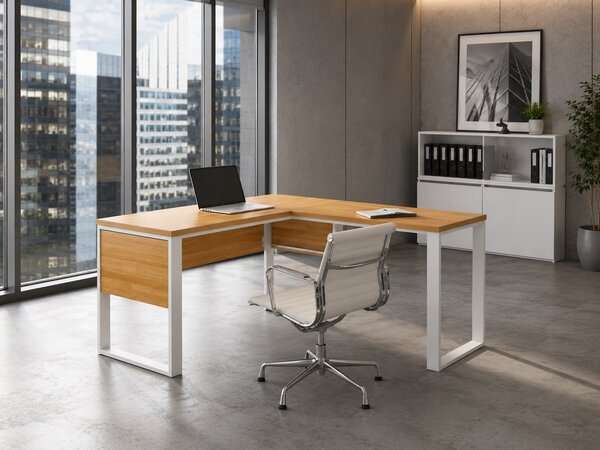 Rohový kancelářský stůl Houseland Nuvia Home 01 160 cm dub/bílý