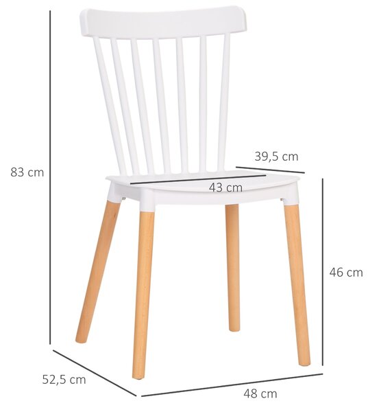 HOMCOM Sada 4 Nordic Stylu Jídelních Židlí s Vysokým Opěradlem Sedák z Polypropylenu a Nohy z Bukového Dřeva Nosnost 120 kg 48x52,5x83 cm Bílá | Aosom