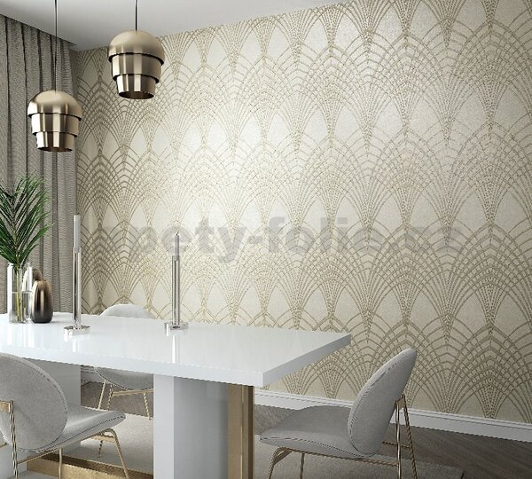 Vliesové tapety na zeď IMPOL Modernista 32255, Art Deco zlatá na hnědém podkladu, rozměr 10,05 m x 0,53 m, Marburg