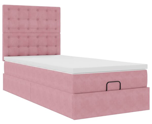 Osmanský rám postele s matracemi růžová 90x200cm samet 3314443