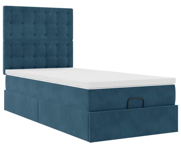 Osmanský rám postele s matracemi tmavě modrá 80x200cm samet 3314430