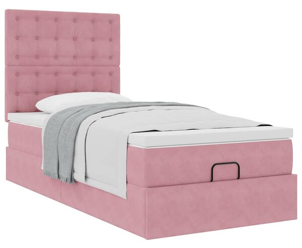 Osmanský rám postele s matracemi růžová 80x200cm samet 3313582