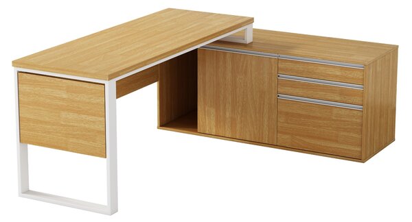 Rohový kancelářský stůl s komodou Houseland Nuvia Home 04 194 cm dub/bílý