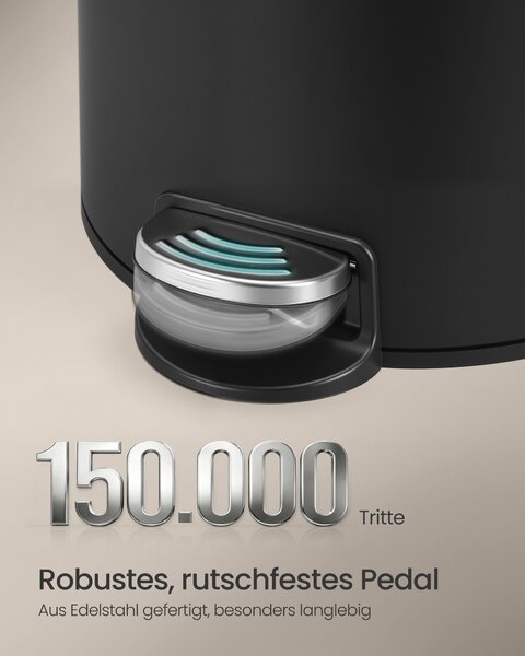 SONGMICS Odpadkový koš kulatý pedálový plastový vnitřní kbelík s měkkým zavíráním 30 l černá