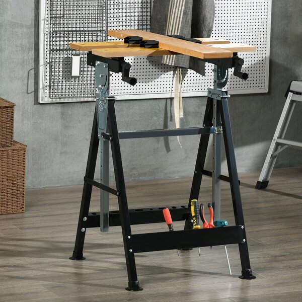 HOMCOM Výškově nastavitelný pracovní stůl s 4 otáčecími kolíky a nastavitelné desky v úhlu a vzdálenosti 65x57x85-114 cm Přírodní dřevo a Černá | Aoso