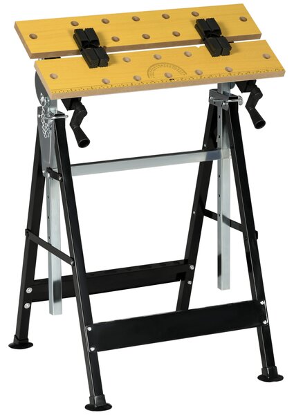 HOMCOM Výškově nastavitelný pracovní stůl s 4 otáčecími kolíky a nastavitelné desky v úhlu a vzdálenosti 65x57x85-114 cm Přírodní dřevo a Černá | Aoso