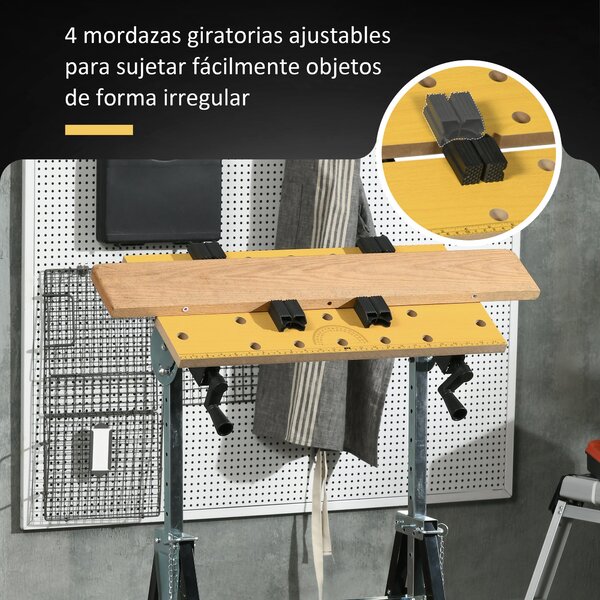 HOMCOM Výškově nastavitelný pracovní stůl s 4 otáčecími kolíky a nastavitelné desky v úhlu a vzdálenosti 65x57x85-114 cm Přírodní dřevo a Černá | Aoso