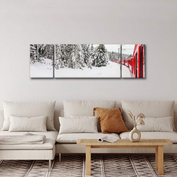 Obraz - Vlak v zasněžené krajině (170x50 cm)