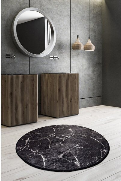Černá koupelnová předložka ø 100 cm Marble – Foutastic