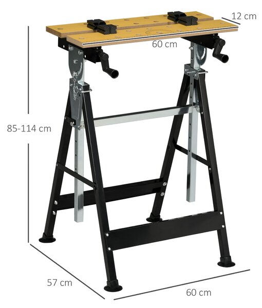 HOMCOM Výškově nastavitelný pracovní stůl s 4 otáčecími kolíky a nastavitelné desky v úhlu a vzdálenosti 65x57x85-114 cm Přírodní dřevo a Černá | Aoso