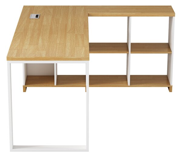 Rohový kancelářský stůl s regálem Houseland Nuvia Home 02 160 cm dub/bílý