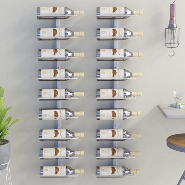 Nástěnné stojany na víno na 9 lahví 2 ks bílé železo