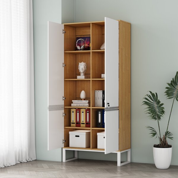 Vysoká kancelářská skříň Houseland Nuvia Loft 90 cm dub/bílá