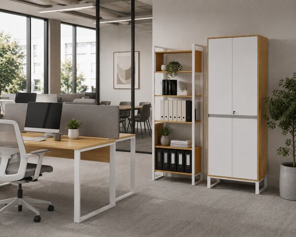 Vysoká kancelářská skříň Houseland Nuvia Loft 90 cm dub/bílá