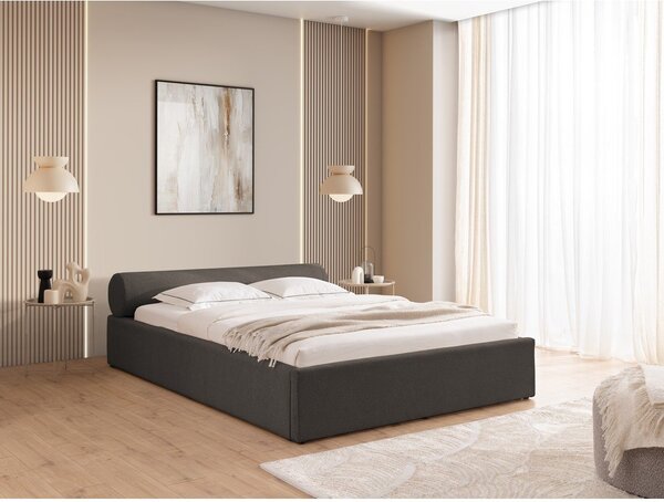 Tmavě šedá čalouněná dvoulůžková postel s úložným prostorem s roštem 140x200 cm Cille – Ropez
