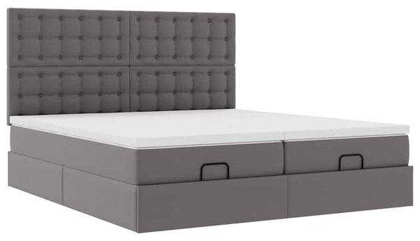 Osmanský rám postele s matrací šedá 200x200cm umělá kůže 3313662