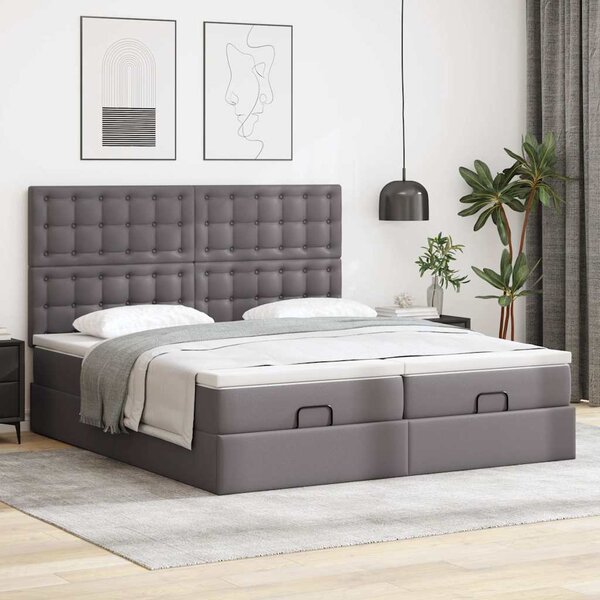 Osmanský rám postele s matrací šedá 200x200cm umělá kůže 3313662