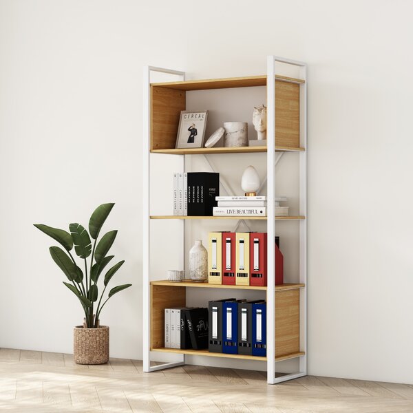 Vysoký kancelářský regál Houseland Nuvia Stack 90 cm dub/bílý
