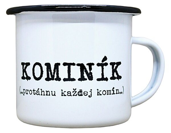 Smaltovaný hrnek plecháček s potiskem kominík, 330 ml