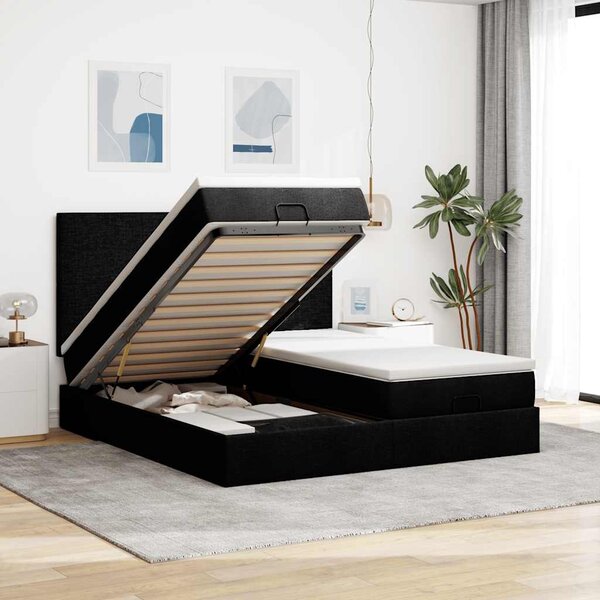 Osmanský rám postele s matrací černá 160x200cm textil 3313666