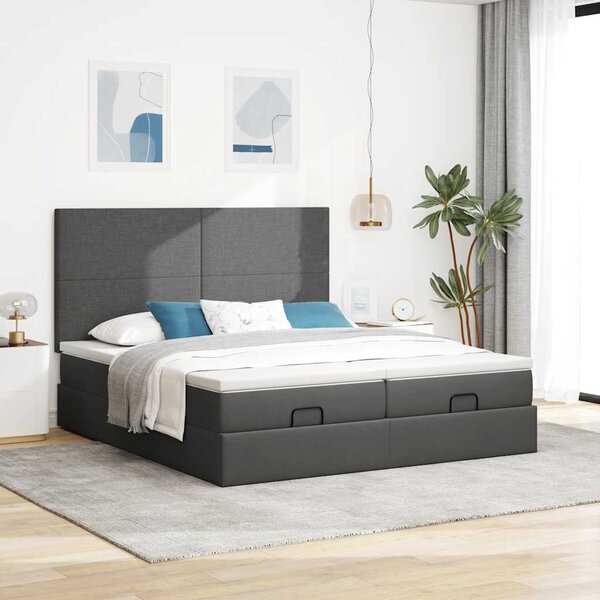 Osmanský rám postele s matrací tmavě šedá 160x200cm textil 3313665