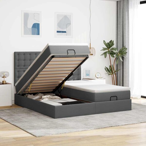 Osmanský rám postele s matrací tmavě šedá 160x200cm textil 3313728