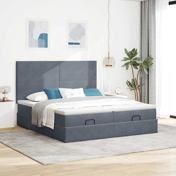 Osmanský rám postele s matracíes tmavě šedá 160x200cm samet 3313749