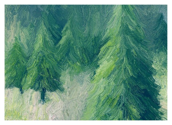 Obraz - Malované jehličnany (70x50 cm)