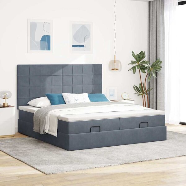 Osmanský rám postele s matracíes tmavě šedá 160x200cm samet 3313767