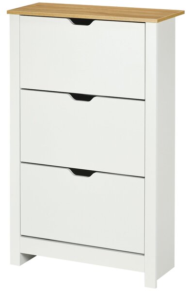 HOMCOM Botník se 3 Klapkami, Botník, Úzký Botník s Nastavitelným Dělením, Botník pro 18 Párů Bot 72 x 26 x 112 cm, Bílo+přírodní | Aosom