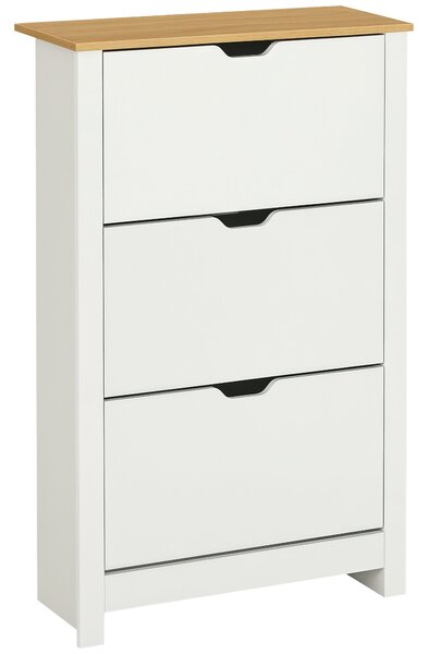 HOMCOM Moderní botník do předsíně - úložný prostor pro 18 párů bot s vyklápěcími zásuvkami a nastavitelnými policemi 72x26x112 cm bílý | Aosom