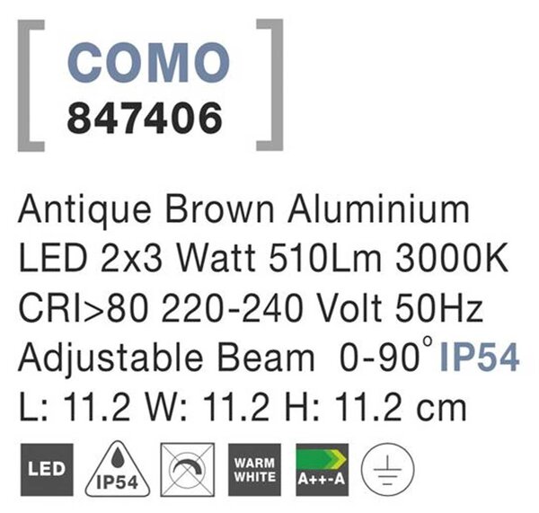 Nova Luce Como LED nástěnné svítidlo IP65 Bílá