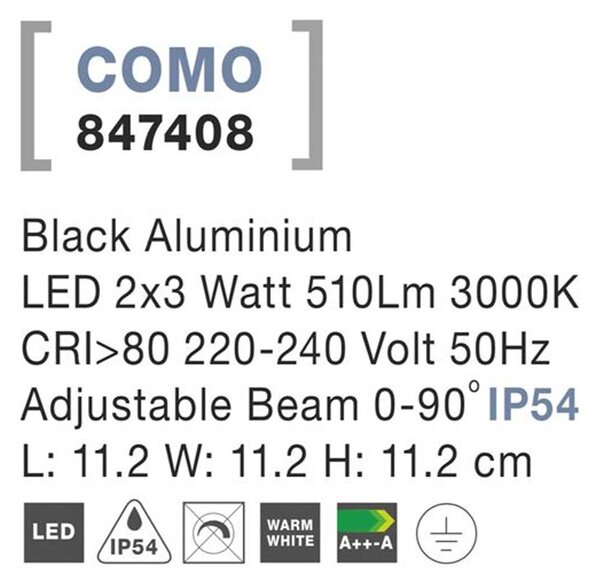 Nova Luce Como LED nástěnné svítidlo IP65 Bílá
