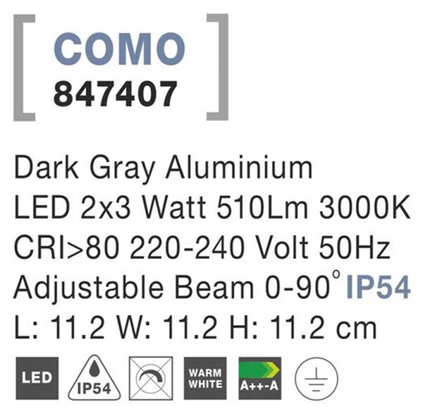 Nova Luce Como LED nástěnné svítidlo IP65 Bílá