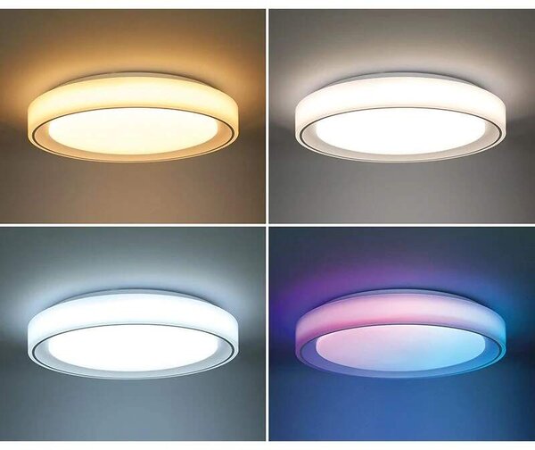 Solight WO8015 FLOCO - LED RGB stropní svítidlo stmívatelné dálkovým ovladačem, Ø 39,5cm, 36W, 3000-6500K + RGB (Stropní bílé svítidlo s dálkovým ovladačem)
