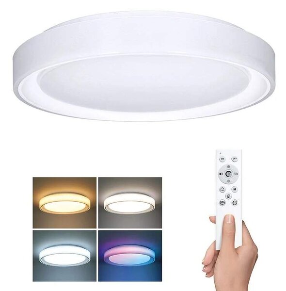 Solight WO8015 FLOCO - LED RGB stropní svítidlo stmívatelné dálkovým ovladačem, Ø 39,5cm, 36W, 3000-6500K + RGB (Stropní bílé svítidlo s dálkovým ovladačem)