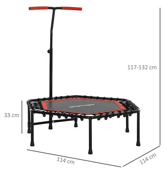 SPORTNOW Fitness Trampolína 114x114x132 cm, Elastická Postel, Fitness s Nastavitelným 3úrovňovým Řídítkem, Ocelový Rám pro Cvičení nohou a Těla Doma