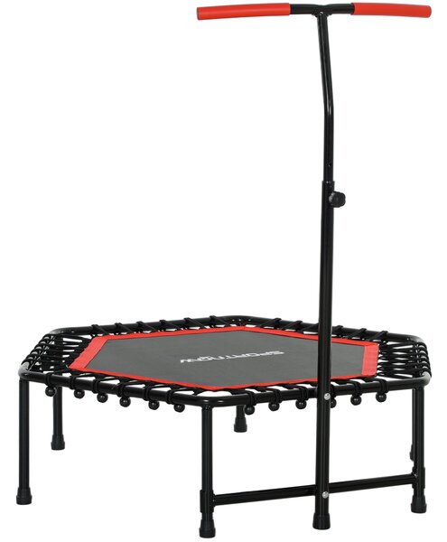 SPORTNOW Fitness Trampolína 114x114x132 cm, Elastická Postel, Fitness s Nastavitelným 3úrovňovým Řídítkem, Ocelový Rám pro Cvičení nohou a Těla Doma