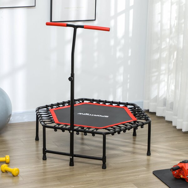 SPORTNOW Fitness Trampolína 114x114x132 cm, Elastická Postel, Fitness s Nastavitelným 3úrovňovým Řídítkem, Ocelový Rám pro Cvičení nohou a Těla Doma
