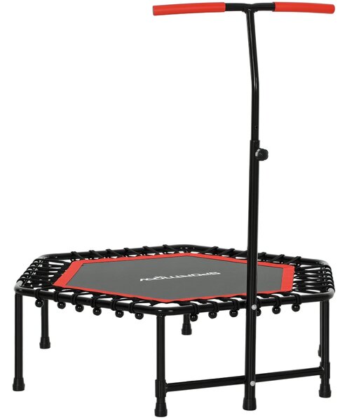SPORTNOW Fitness Trampolína 114x114x132 cm, Elastická Postel, Fitness s Nastavitelným 3úrovňovým Řídítkem, Ocelový Rám pro Cvičení nohou a Těla Doma