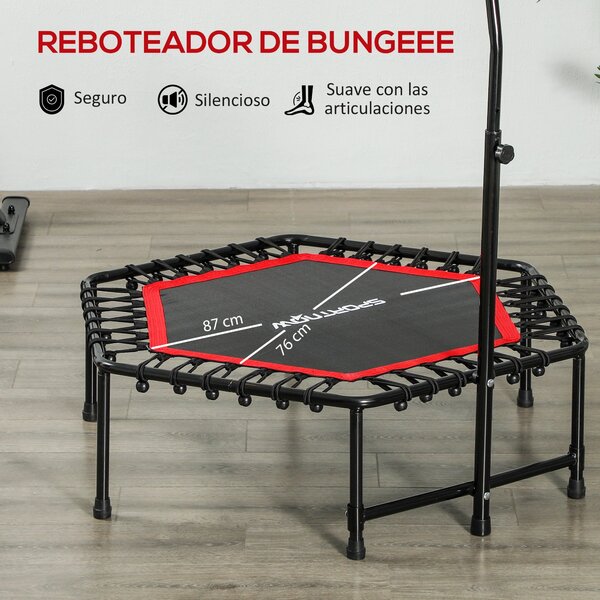 SPORTNOW Fitness Trampolína 114x114x132 cm, Elastická Postel, Fitness s Nastavitelným 3úrovňovým Řídítkem, Ocelový Rám pro Cvičení nohou a Těla Doma