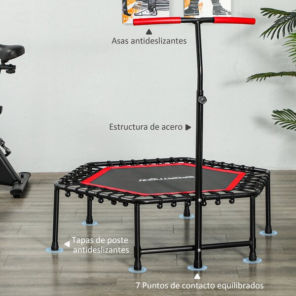 SPORTNOW Fitness Trampolína 114x114x132 cm, Elastická Postel, Fitness s Nastavitelným 3úrovňovým Řídítkem, Ocelový Rám pro Cvičení nohou a Těla Doma