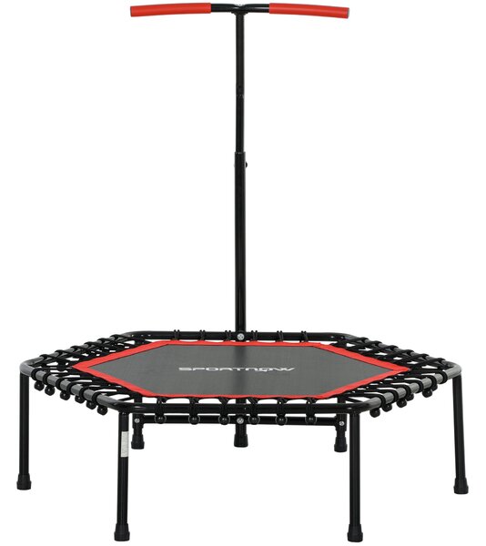 SPORTNOW Fitness Trampolína 114x114x132 cm, Elastická Postel, Fitness s Nastavitelným 3úrovňovým Řídítkem, Ocelový Rám pro Cvičení nohou a Těla Doma