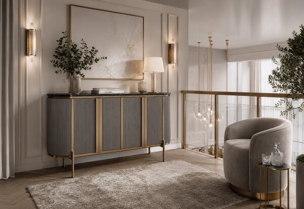 LivinHill Komoda Stilig ST384 160 cm černý mramor/grafit/zlatá