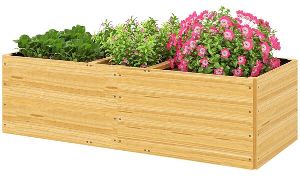 Outsunny Velký dřevěný květináč na venkovní použití s 3 zónami pro výsadbu a podšívkou, obdélníkový květináč pro zahradu, balkon, terasu 140x60x40 cm