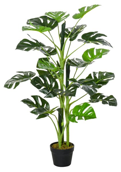 Umělá rostlina Outsunny 100 cm Umělý Monstera s 21 listy a květináčem do domácnosti nebo kanceláře Zelená | Aosom