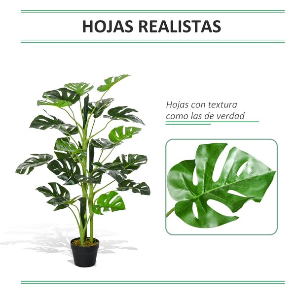 Umělá rostlina Outsunny 100 cm Umělý Monstera s 21 listy a květináčem do domácnosti nebo kanceláře Zelená | Aosom